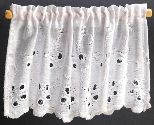 Curtains, Embroidered Tier, White