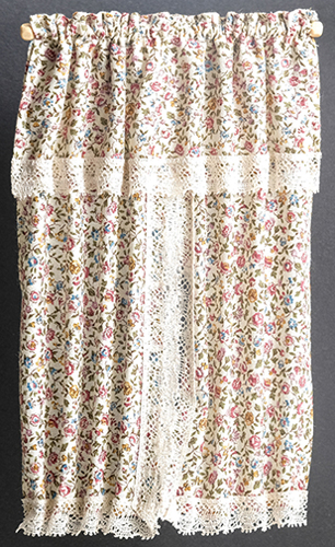Window Drape, Floral with Lace Trim