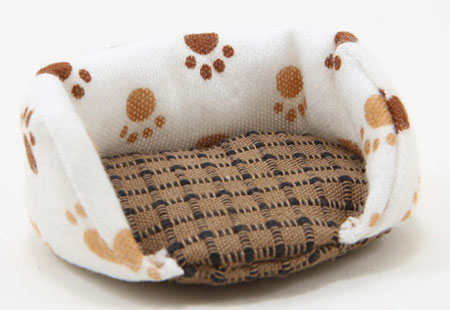 Dog Bed, Small, Paw Print with Brown Fabric