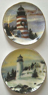 2 Winter Lighthouse Platters