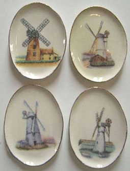 4 Large Oval Windmill Platters