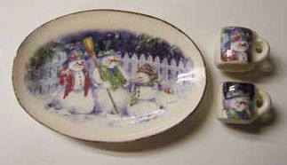 Snowman Tray and Mugs