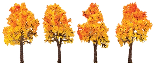 3 Inch Red Orange Autumn Tree w/ Textured Trunk, 4pk