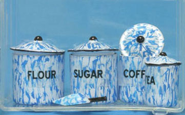Flour, Sugar, Coffee Tea Canister Set with Scoop, Flow Blue