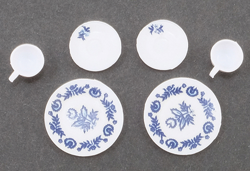 Decorated Dishes, Blue, 6/Pc