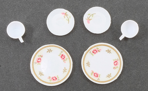 Decorated Dishes, Pink, 6/Pc