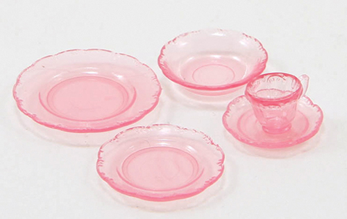 Depression Dish Set, 5Pc Pink