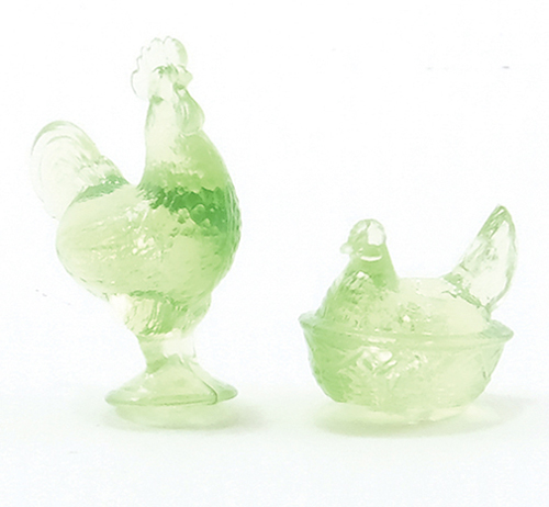 Rooster/Hen Candy Dishes, Green