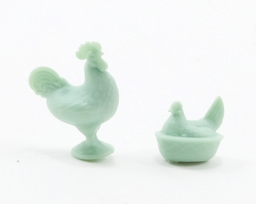 Rooster and Hen Figurines, Jadeite