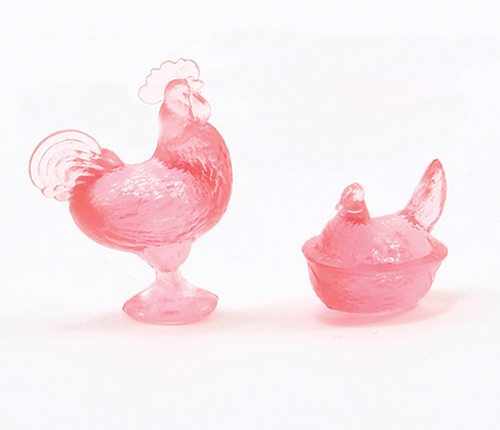 Rooster/Hen Candy Dishes, Pink