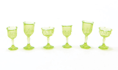 Cut Stemware, Green, 6/Pc