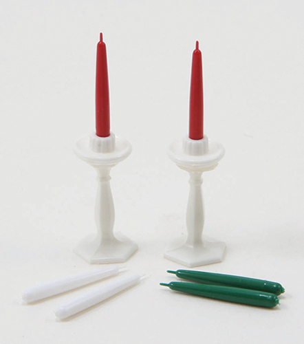 White Candlesticks (2) With Candles
