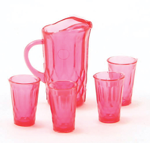 Pitcher with 4 Glasses, Cranberry
