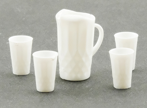 Pitcher with 4 Glasses, White