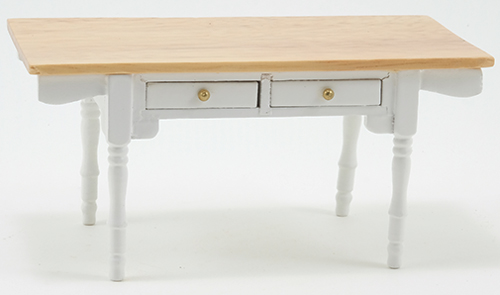 White Vermont Table with Oak Top