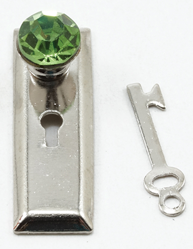 Green Crystal Classic Knob with Key, Satin Nicke