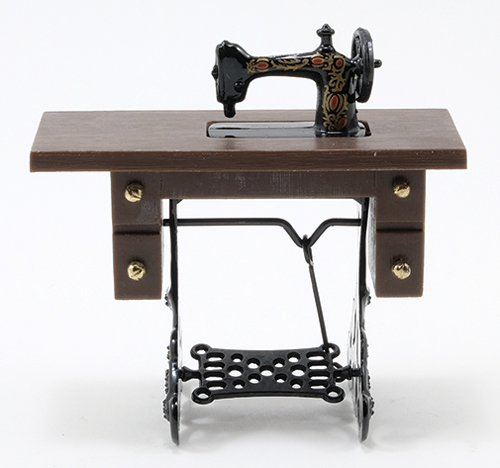 Sewing Machine on Walnut Stand, Resin and Metal