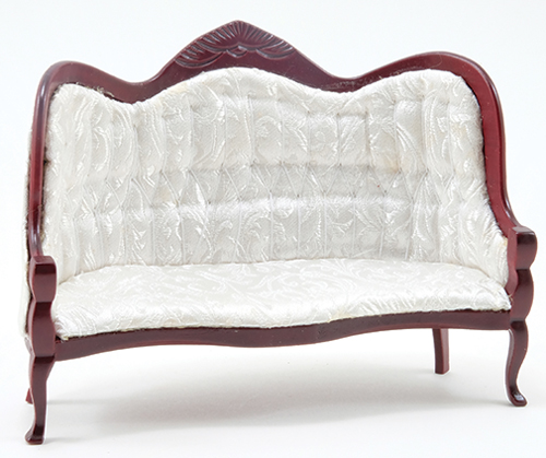 Victorian Sofa, Mahogany, White Brocade