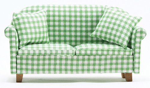 Sofa with Pillows, Green/White Check