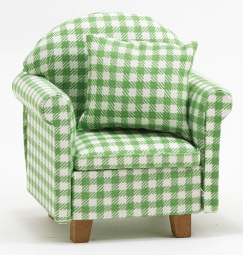Chair with Pillow, Green/White Check