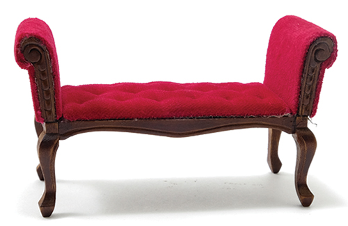 Settee, Walnut, with Red Fabric