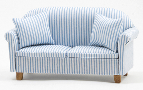 Sofa with Pillows, Blue/White Stripe