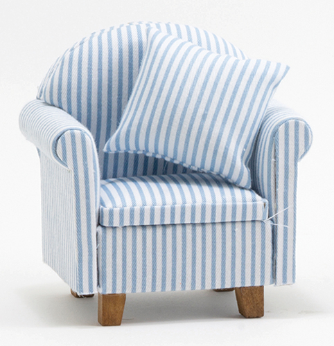 Chair with Pillow, Blue/White Stripe