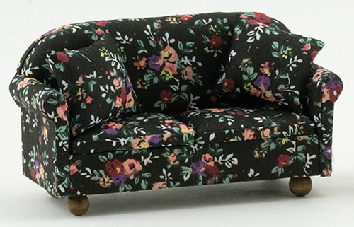 Sofa with Pillows, Black Floral