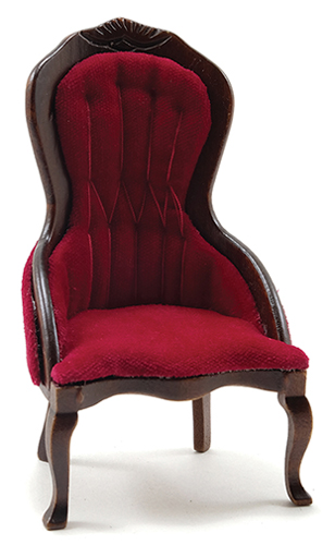 Victorian Lady's Chair, Walnut with Red Velour Fabric
