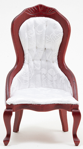 Victorian Lady's Chair, Mahogany with White Brocade Fabric