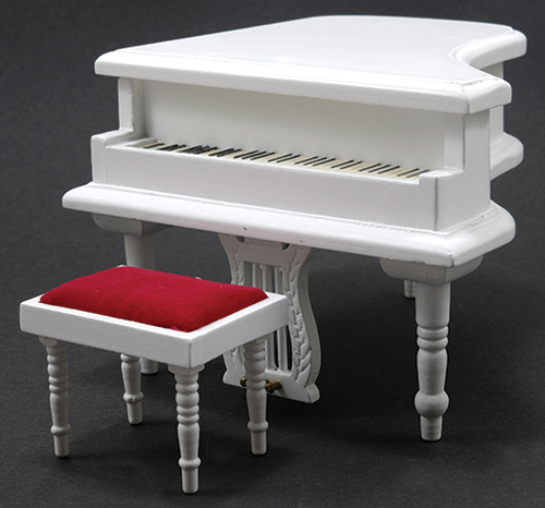 Baby Grand Piano with Stool, White
