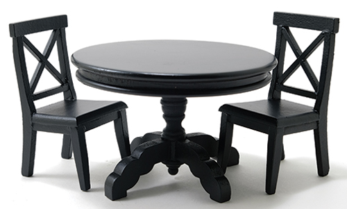 Black Pedestal Table with 2 Chairs