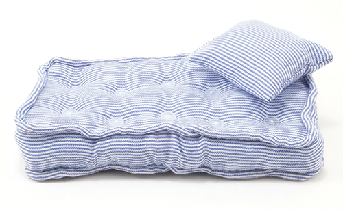 Single Mattress with Pillow, Blue and White