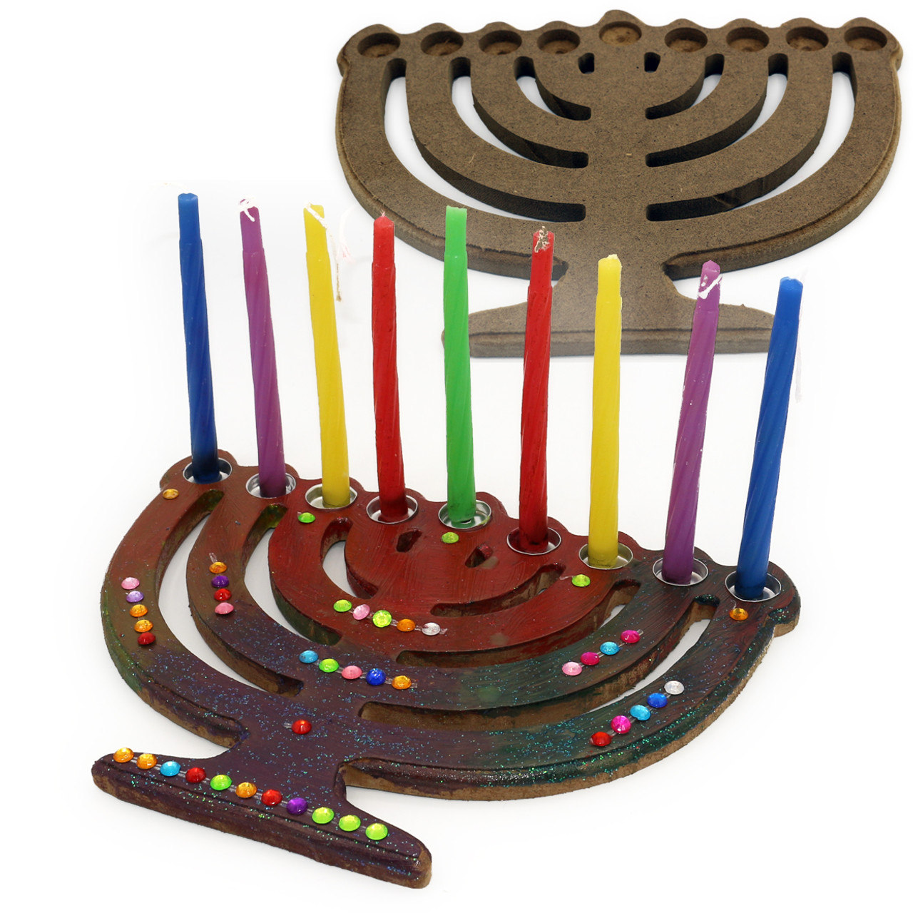 Flat Menorah Shaped Hanukkah Menorah DIY Craft Project for Decoration