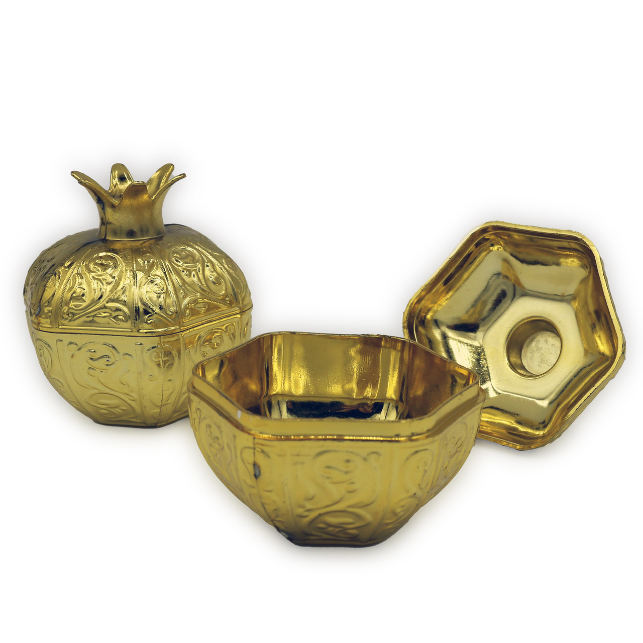 Small Golden Plastic Pomegranate Containers - Pack of 6