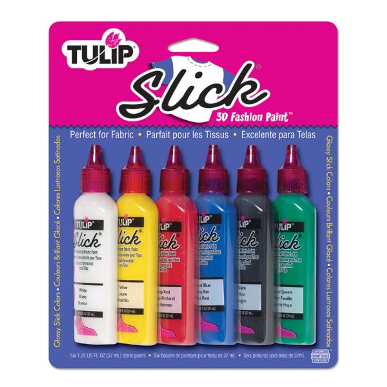 Tulip 3D Fashion Paint "Slick" 6 applicators, 37ml. ea.
