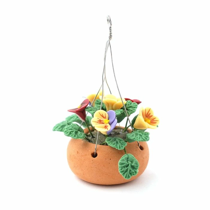 Hanging Basket with Coloured Pansies.