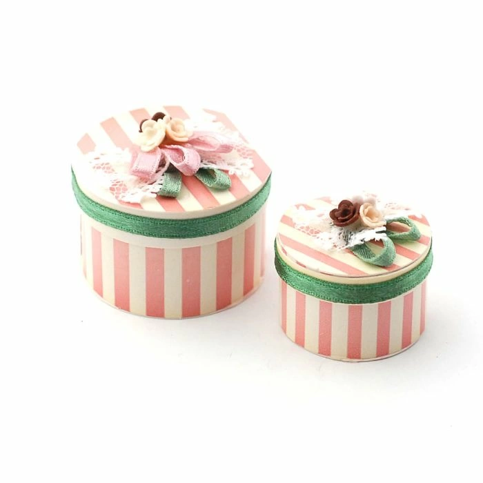 Luxury Pink Stripe Hat Boxes, 2 Pcs