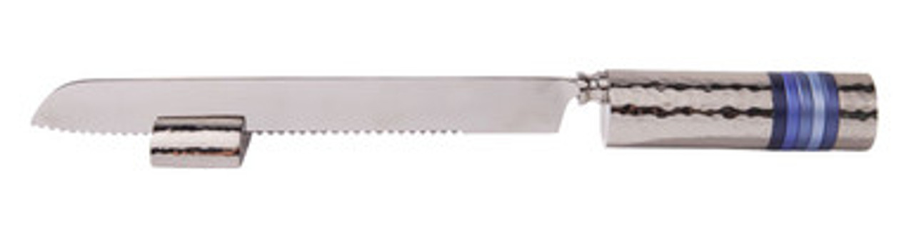 Emanuel Challah Knife Hammered with Rings-- Blue Rings