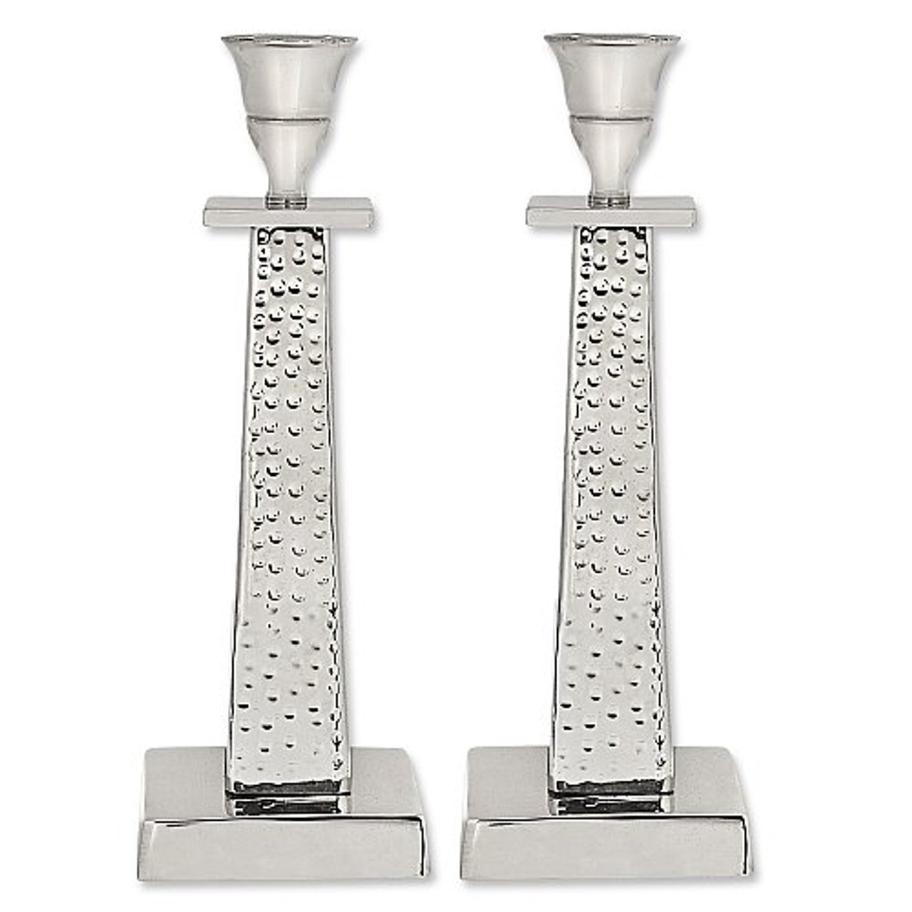 Modern Squared Nickel Plated Hammered Candlesticks