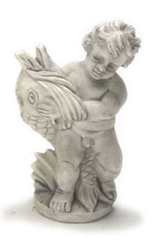 Statue, Cherub with Fish , Gray