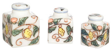 Hand painted Square Canister, Set of 3