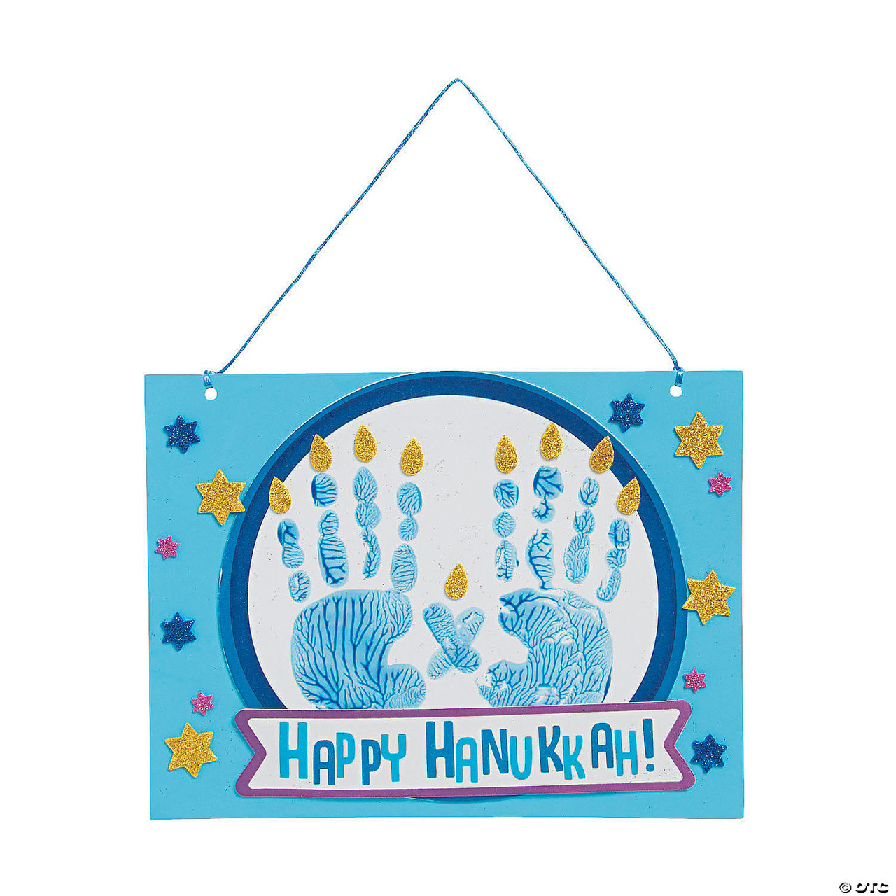 Hanukkah Handprint Sign Craft Kit with 1 Blue Washable Hand Paint - Pack of 12