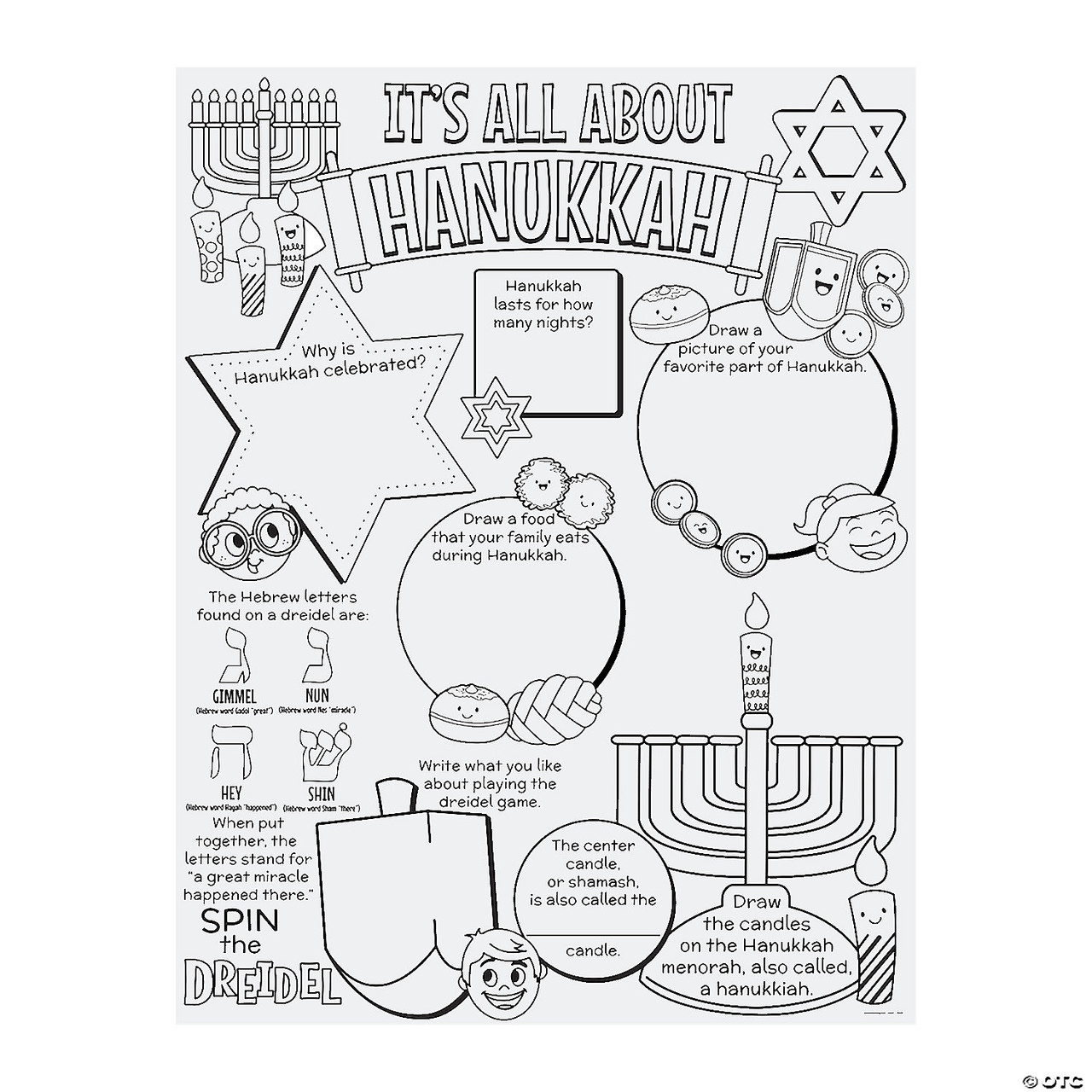 Color Your Own It’s All About Hanukkah Posters - Pack of 12