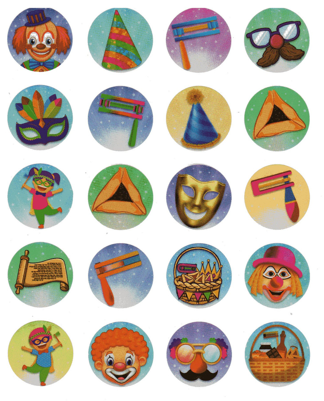 Purim Symbols Jewish Holiday Stickers 1"