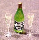 Champagne Bottle with 2 Filled Fluted Glasses