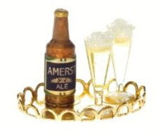 Bottle Of Beer On Tray with 2 Filled Pilsners