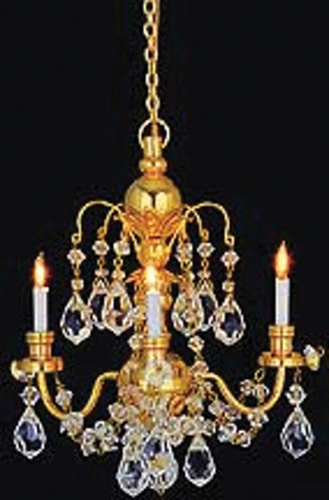 Brass 3-Arm Crystal Chandelier