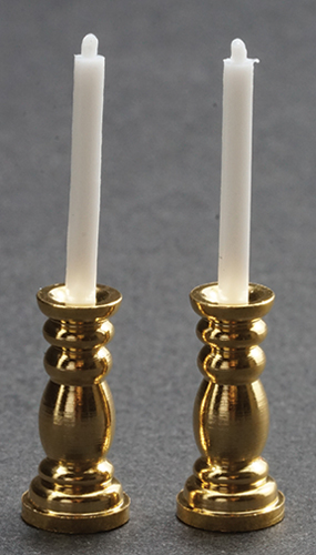 Brass Candlesticks and Candles 2 pc