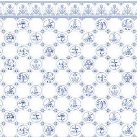 Wallpaper, Dutch Tile, Blue On White, 3 pc.